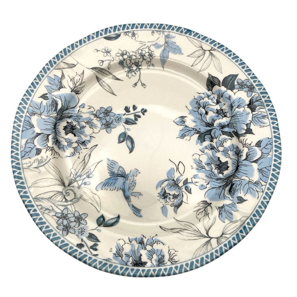 Set of Four Blue & White Floral Bird Dinner Plates 10.5" British Heritage NWOT